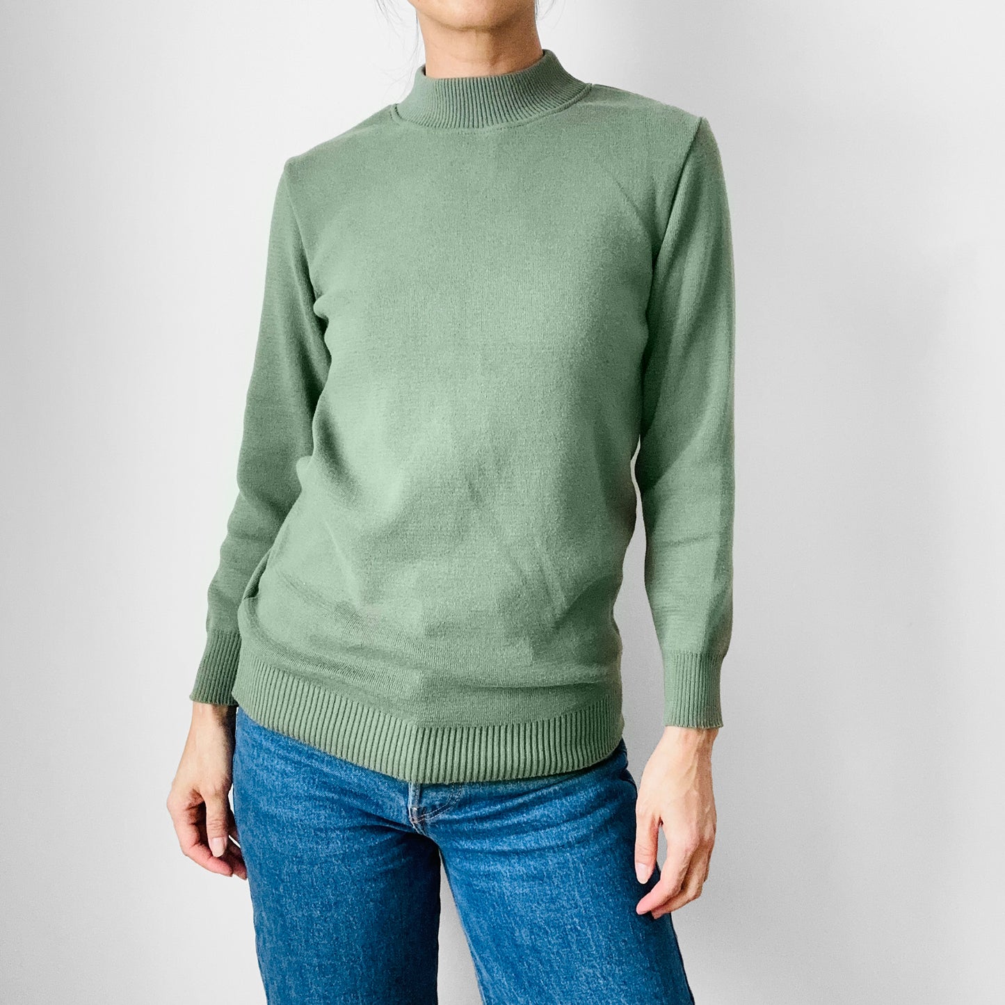 Sage Green Logistik Union Corp Crew Neck Cotton Blend Fitted Sweater - XS/S