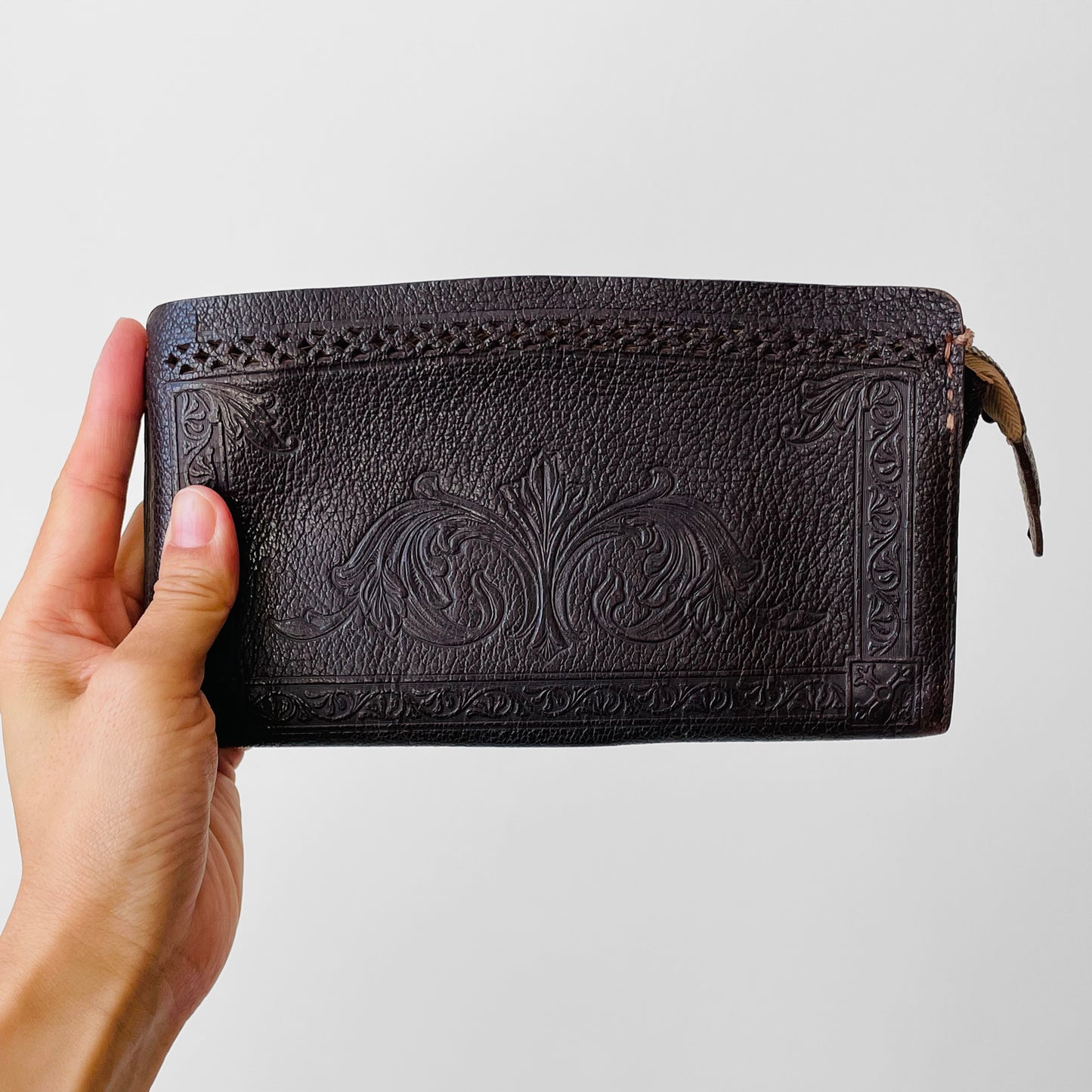 1930s -1940s Tooled Leather Zip Belt Wallet