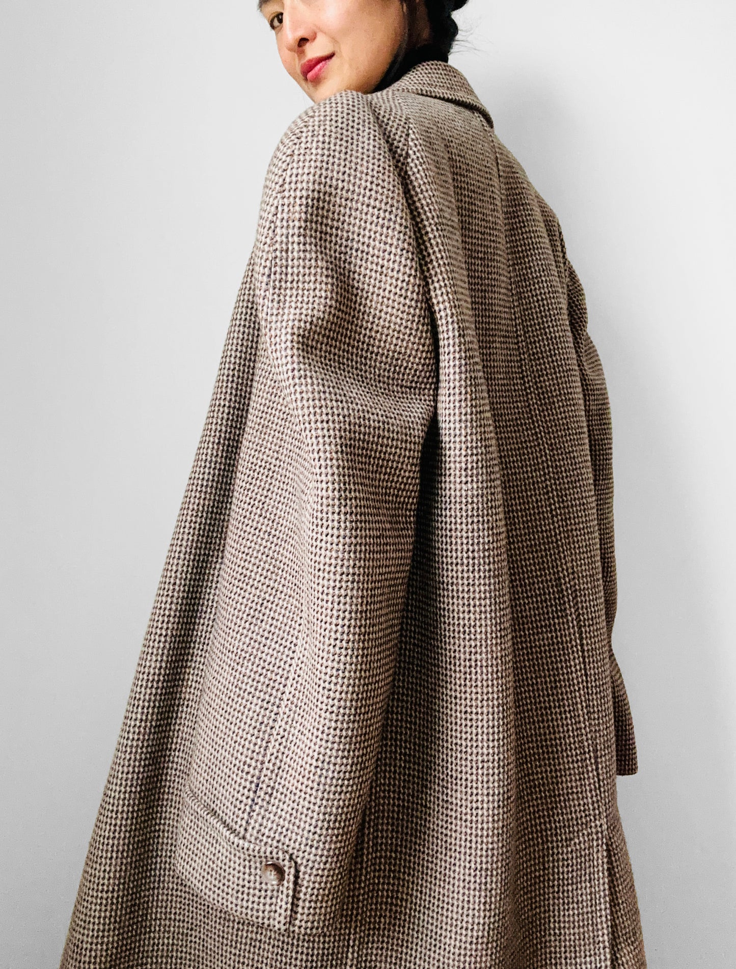 1950s - 1960s Beige Blue Wool Tweed Plaid Lined Overcoat - XL