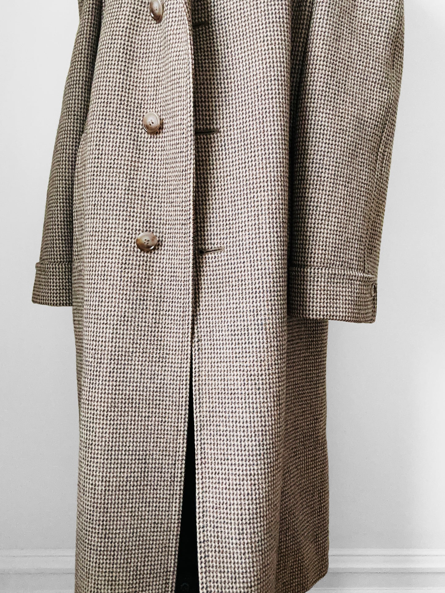 1950s - 1960s Beige Blue Wool Tweed Plaid Lined Overcoat - XL