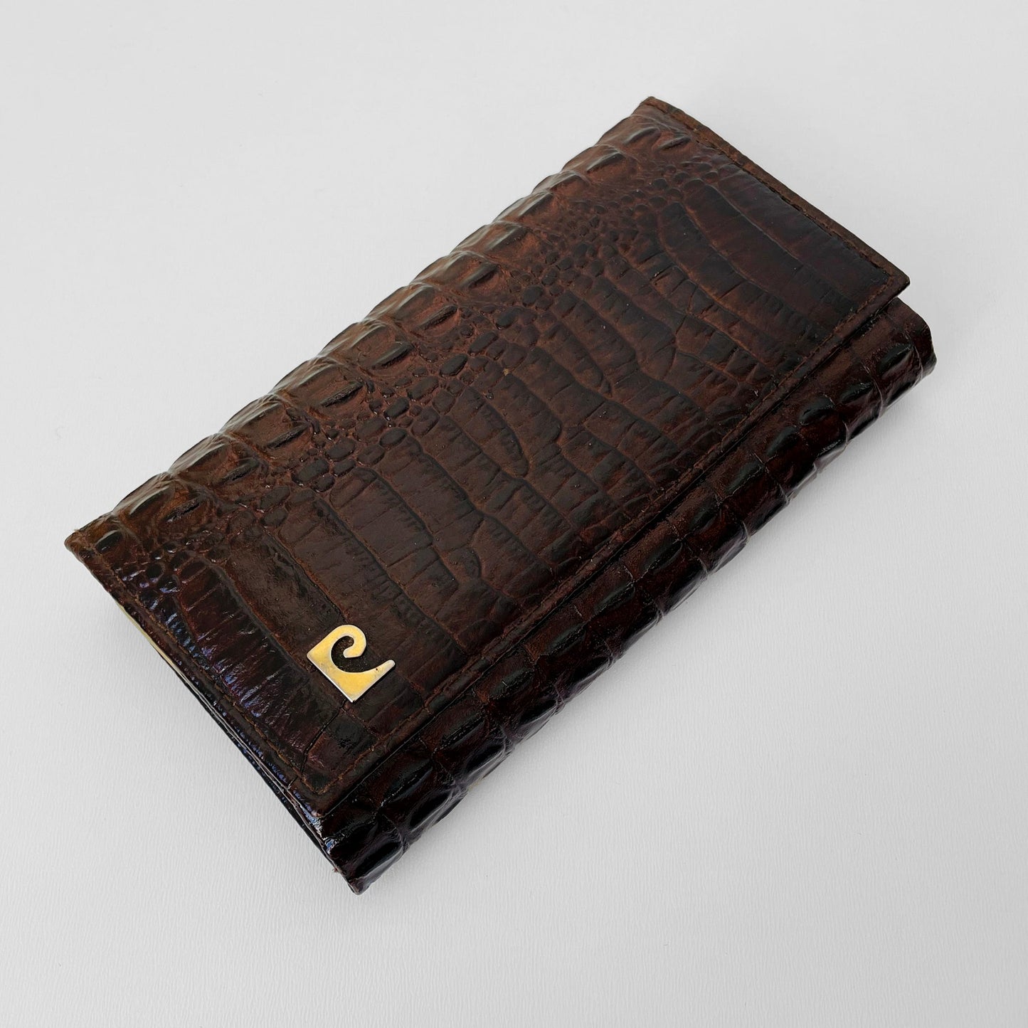 1970s Textured Dark Brown Faux-Leather Accordion Wallet