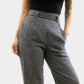 1990s Navy Houndstooth Wool-Blend High-Waisted Side-Button Pants