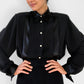 1980s - 1990s Black Tone-On-Tone Stripe Collared Button-Front Blouse