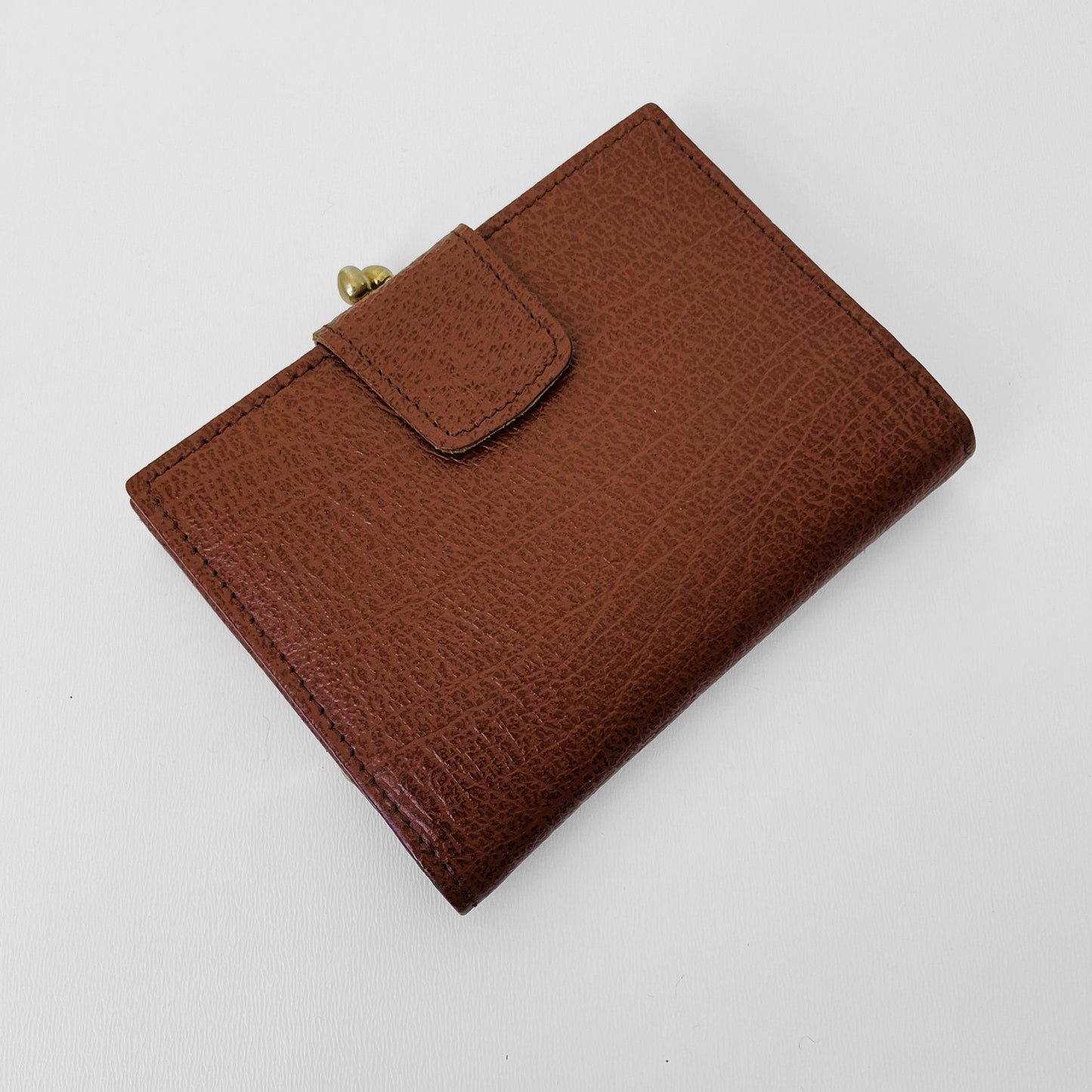 1970s Tobacco Brown Leather Kiss Lock Wallet