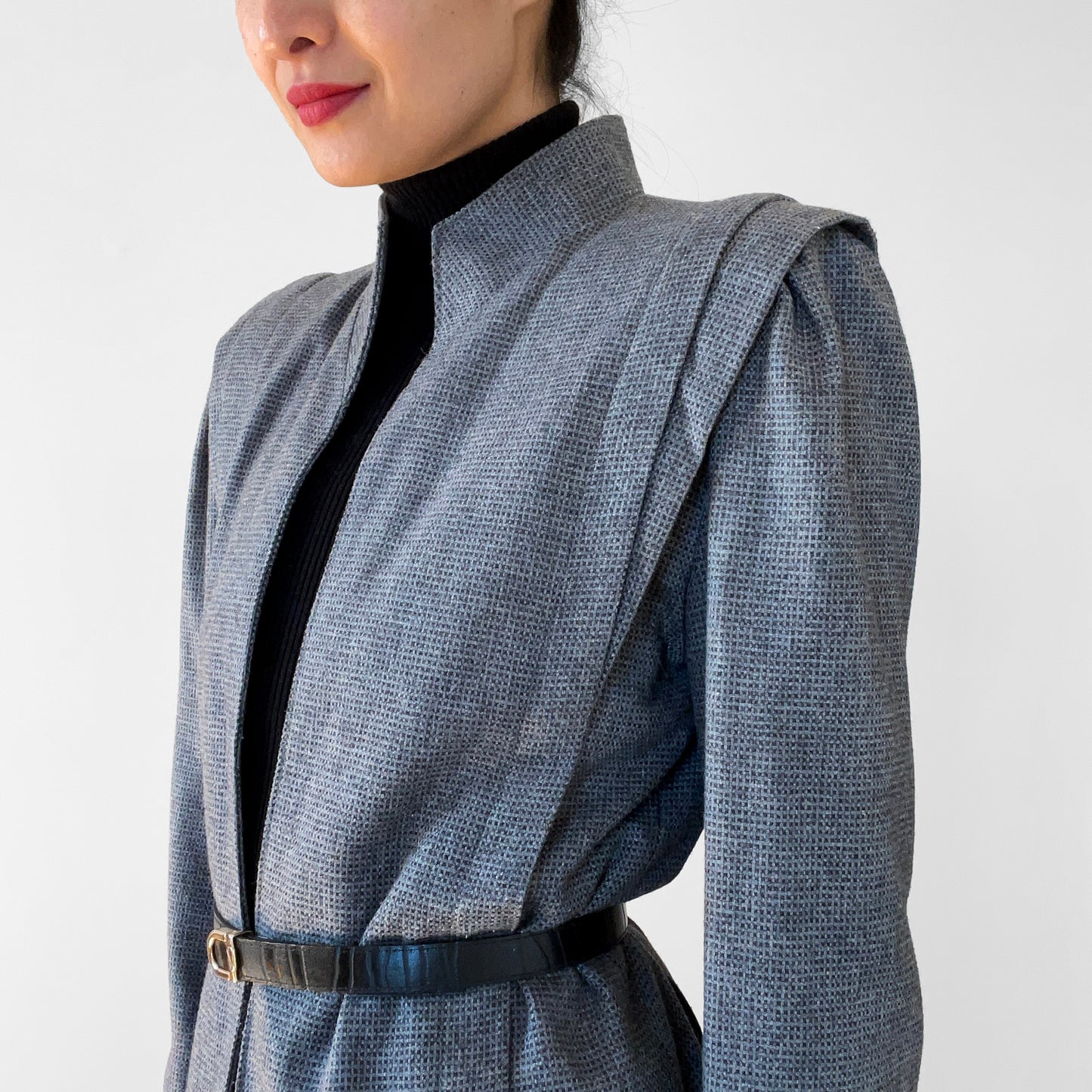 1970s - 1980s Gray Textured Wool Skirt and Jacket Set