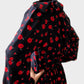 1990s Black and Red Cherry Patterned Tied-Neck Belted Dress