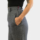 1990s Navy Houndstooth Wool-Blend High-Waisted Side-Button Pants