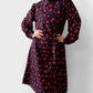 1990s Black and Red Cherry Patterned Tied-Neck Belted Dress