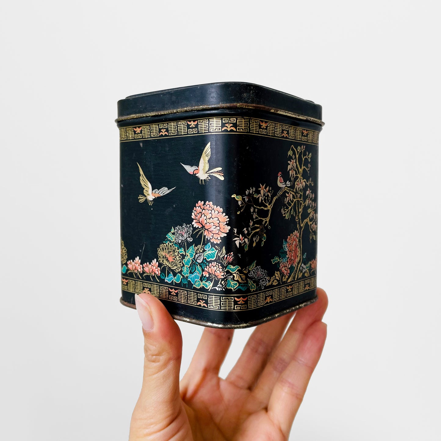 RESERVED!!! 5-piece Black Gold Decorative Floral Bird Asian Lidded Nesting Tins Set