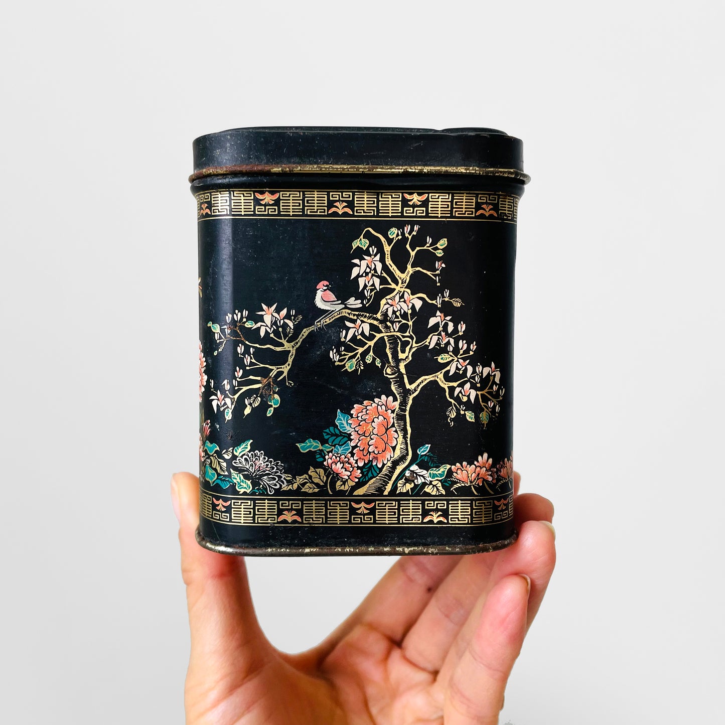 RESERVED!!! 5-piece Black Gold Decorative Floral Bird Asian Lidded Nesting Tins Set