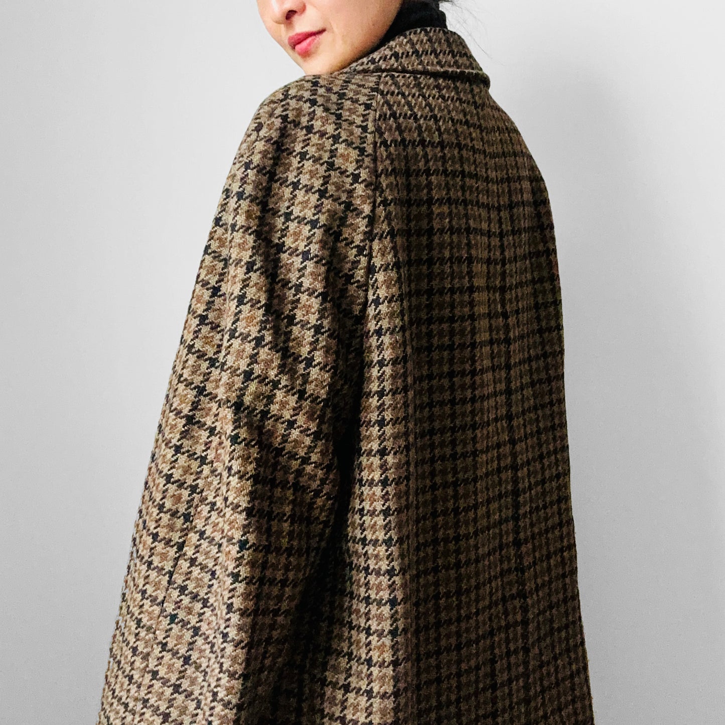 1950s Wool Houndstooth Plaid Double-Breasted Leather Button Jacket