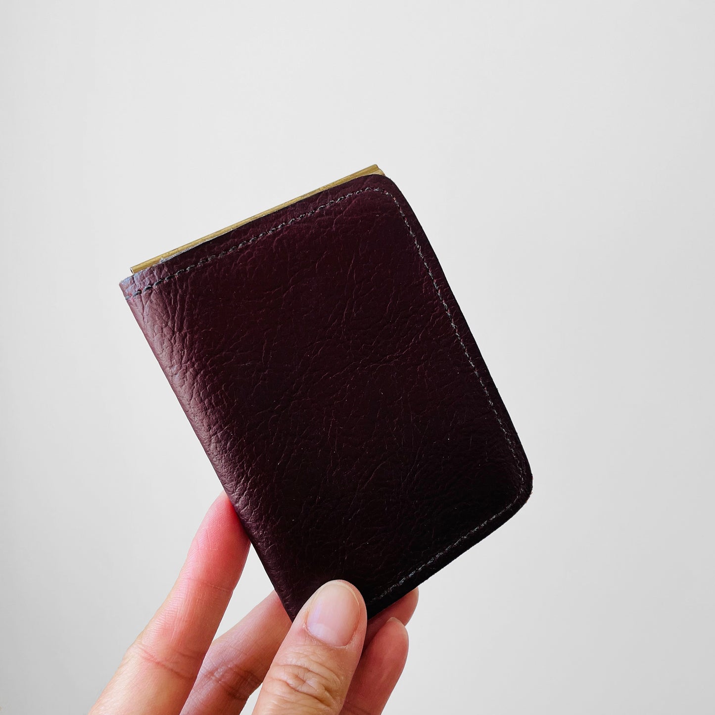 1970s Wine Red Leather Money Clip Card Case Wallet