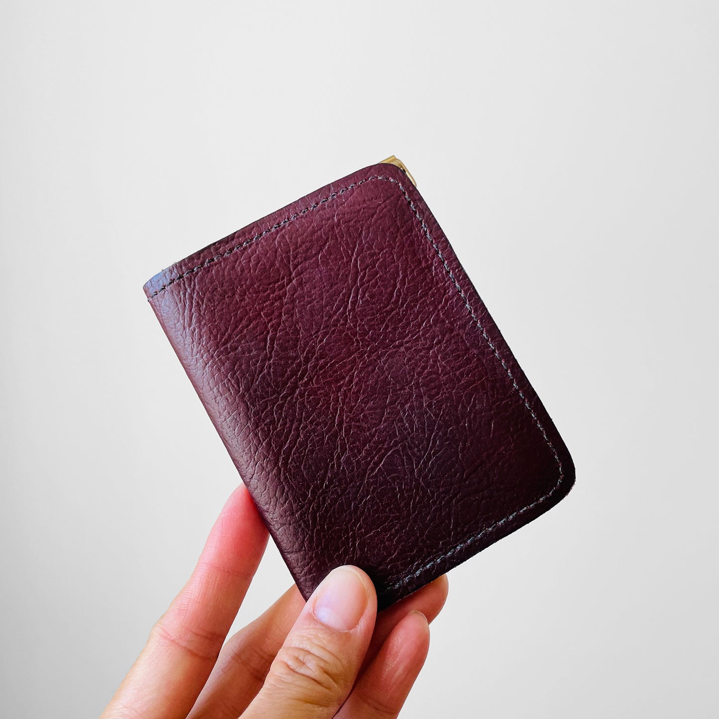 1970s Wine Red Leather Money Clip Card Case Wallet