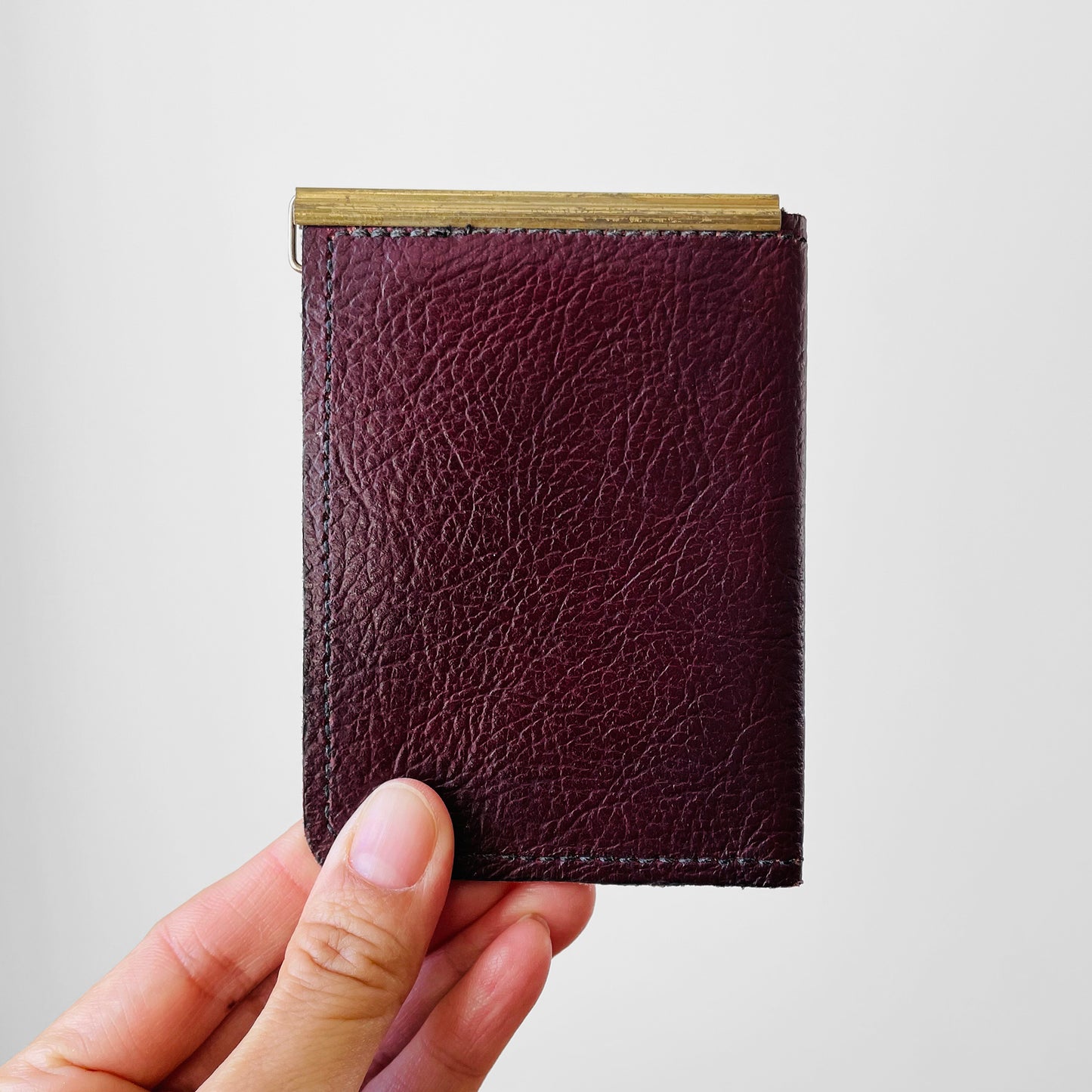 1970s Wine Red Leather Money Clip Card Case Wallet