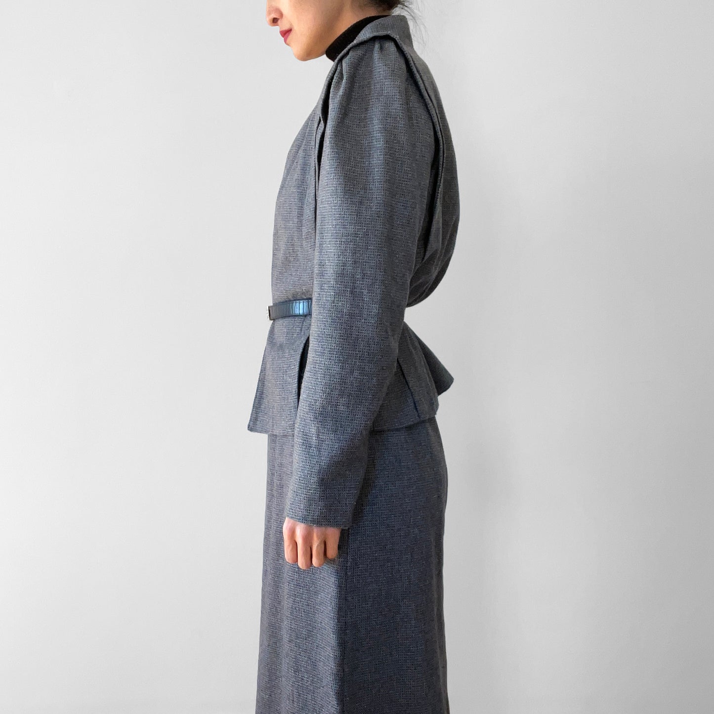 1970s - 1980s Gray Textured Wool Skirt and Jacket Set