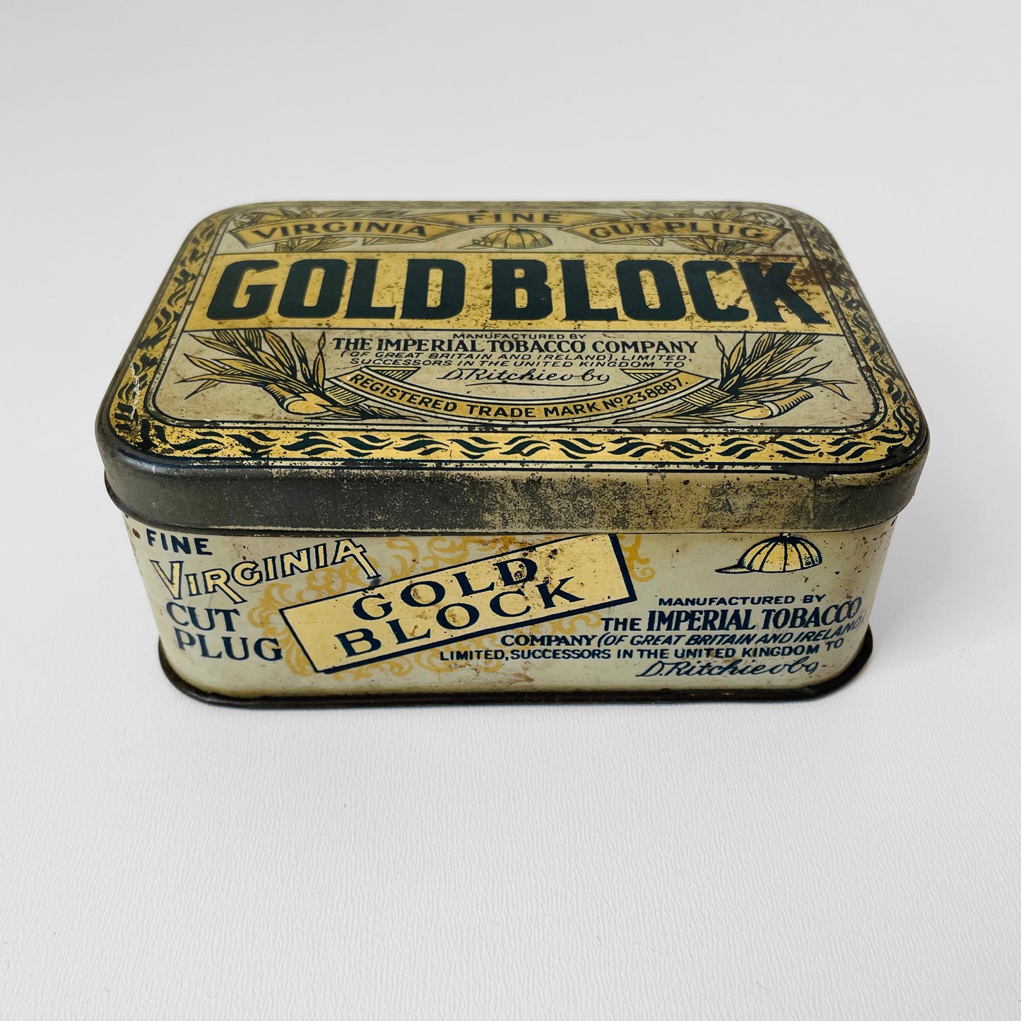 Early 1900s Antique Gold Block Tobacco Tin