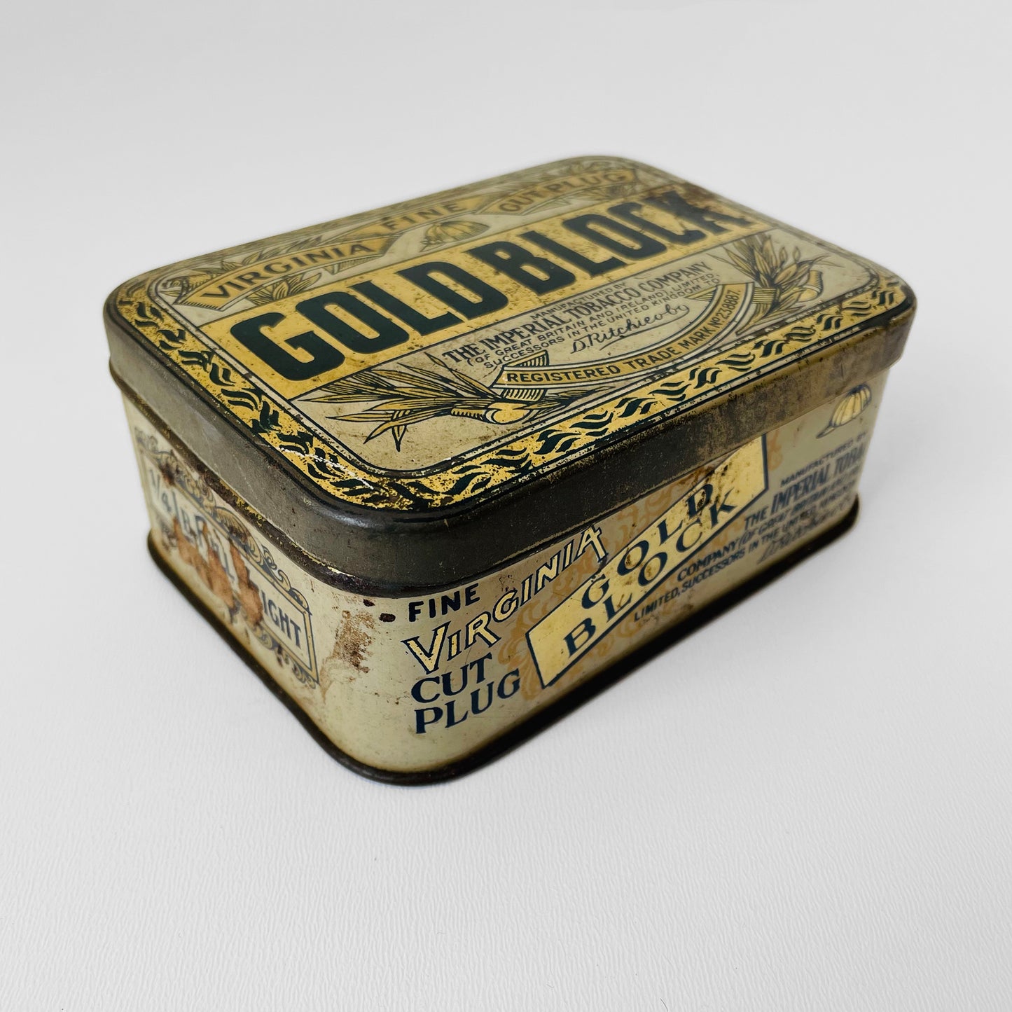 Early 1900s Antique Gold Block Tobacco Tin