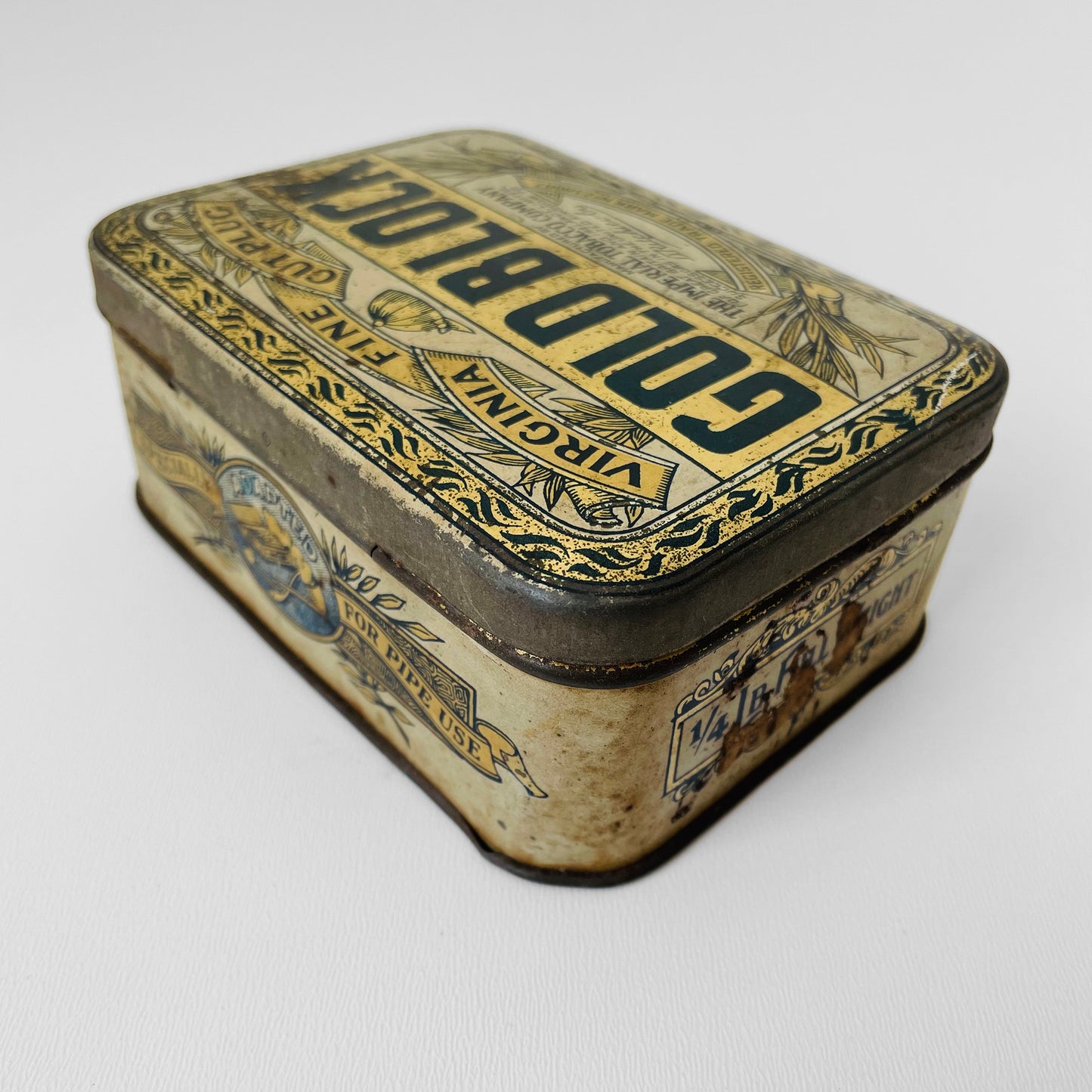 Early 1900s Antique Gold Block Tobacco Tin