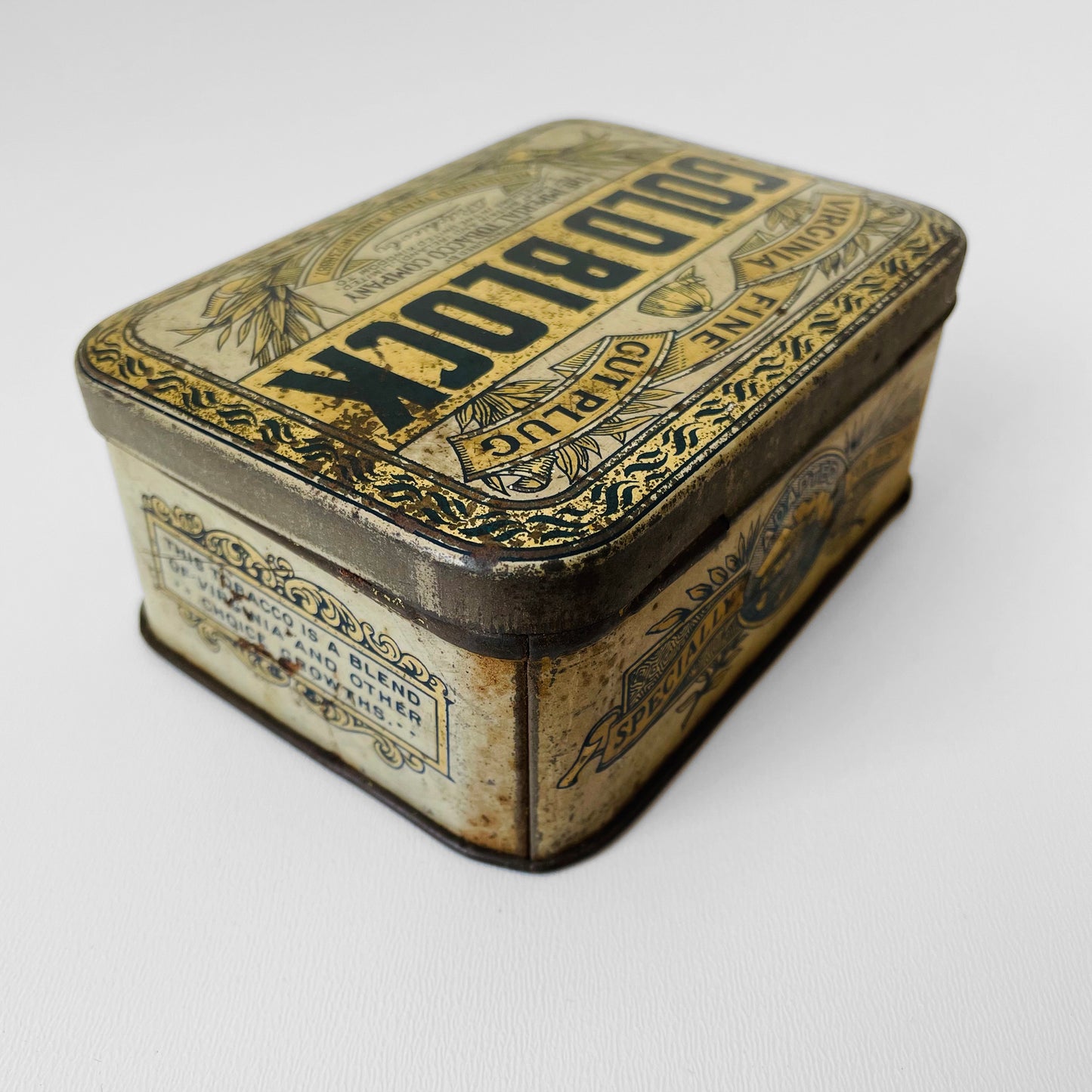 Early 1900s Antique Gold Block Tobacco Tin