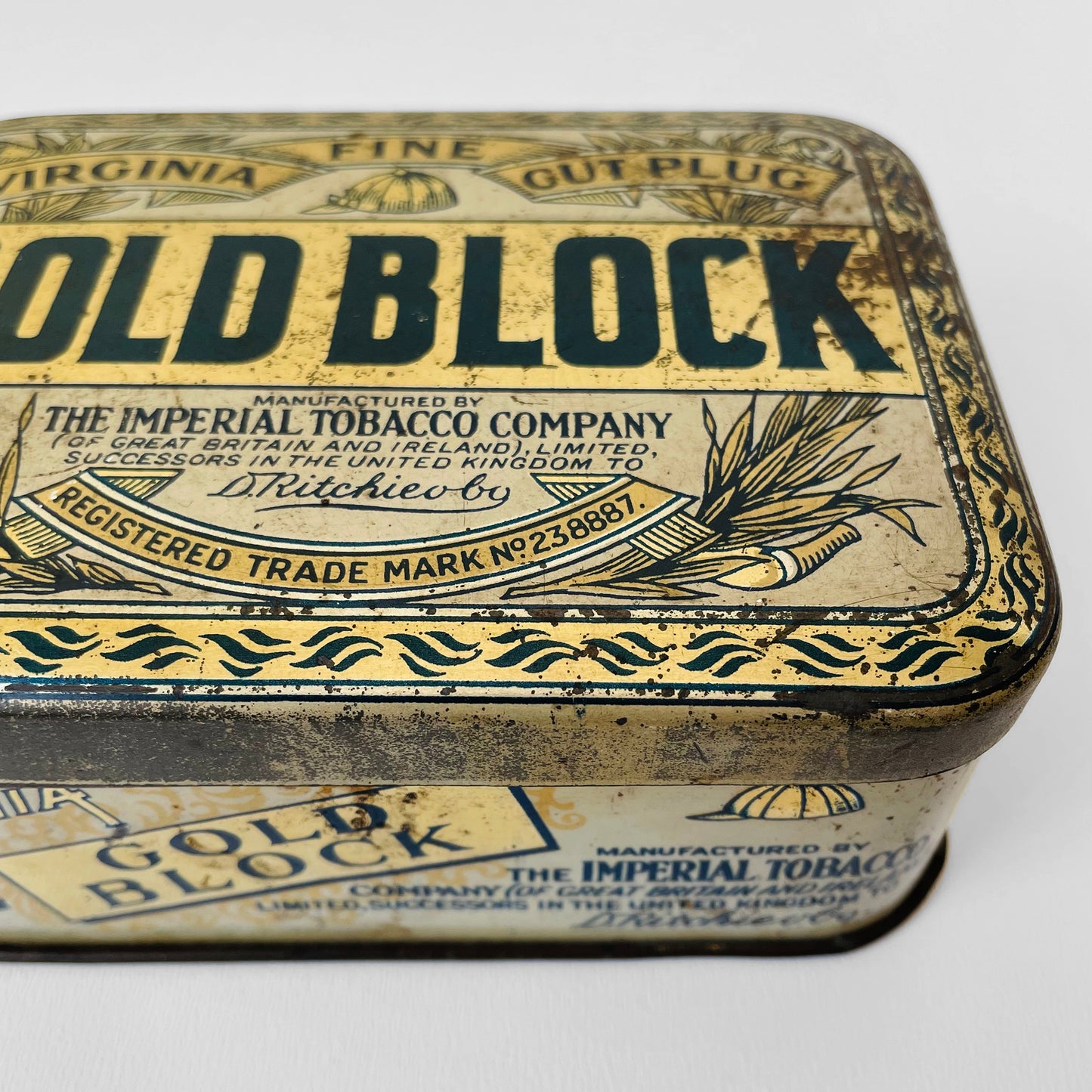 Early 1900s Antique Gold Block Tobacco Tin