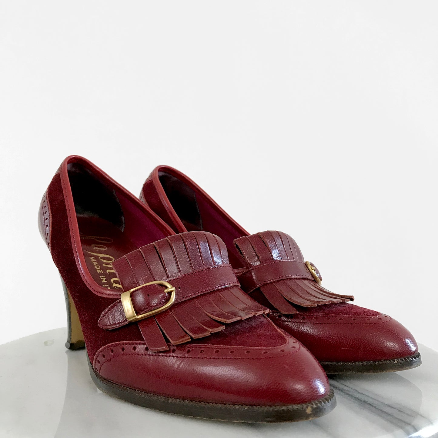 Wine Red Suede and Leather Raphael Italy Slip-On Heels - Sz. 6.5M