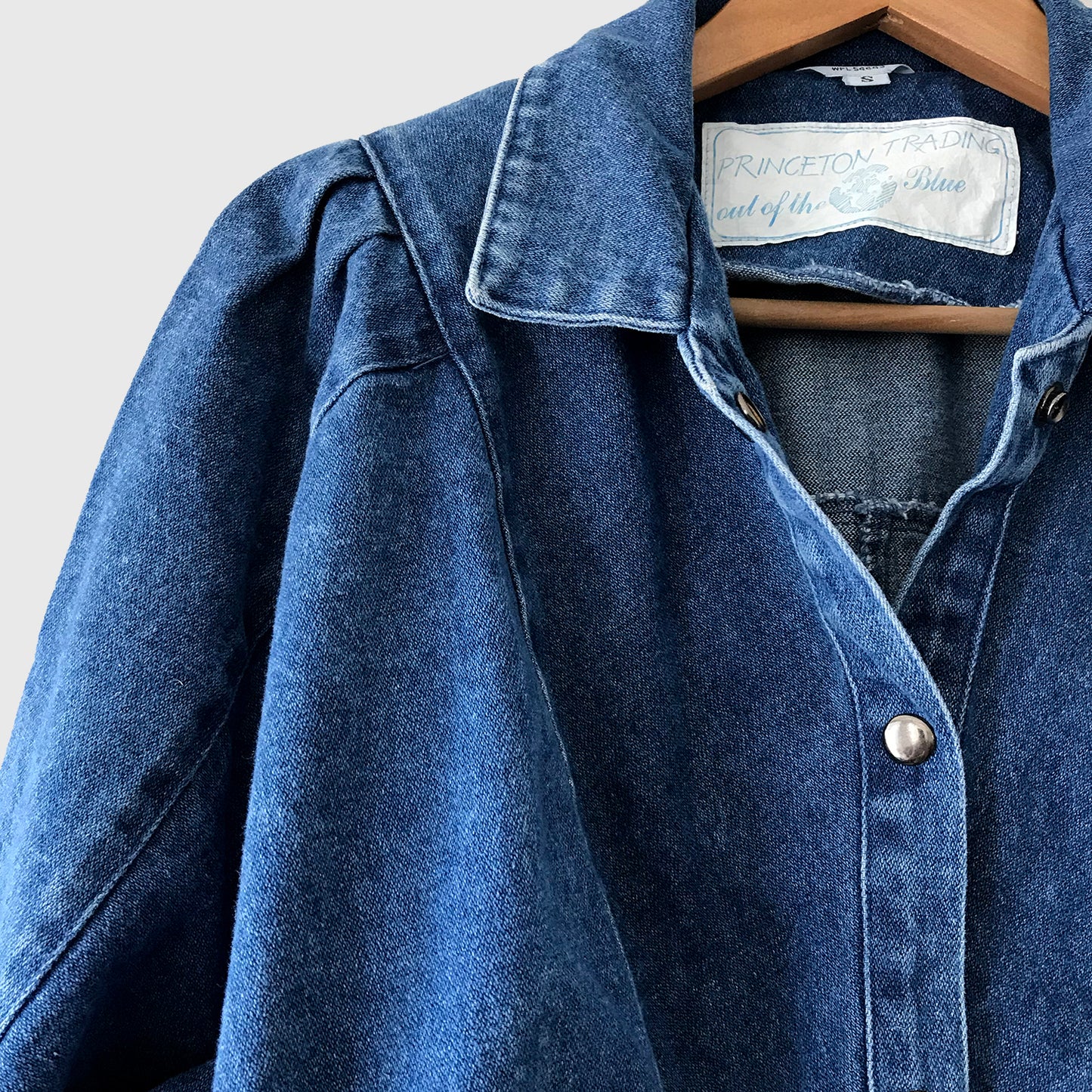 1980s Pleated Shoulder Denim Jean Jacket