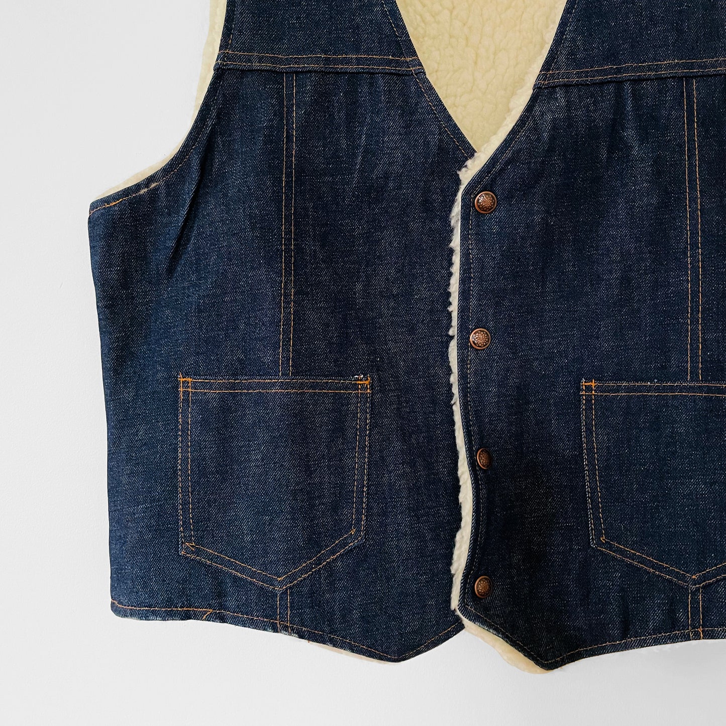 Dark Denim Snap Button Lambs Wool Jean Vest