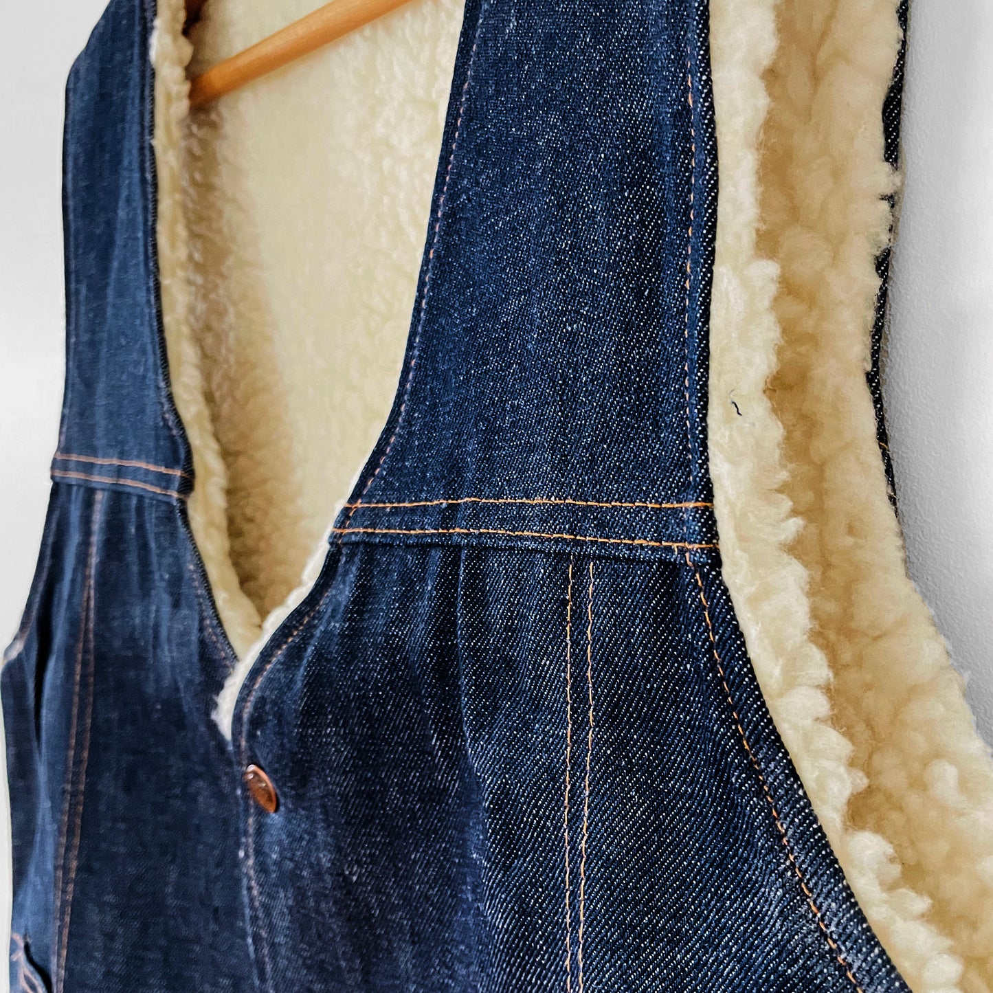 Dark Denim Snap Button Lambs Wool Jean Vest