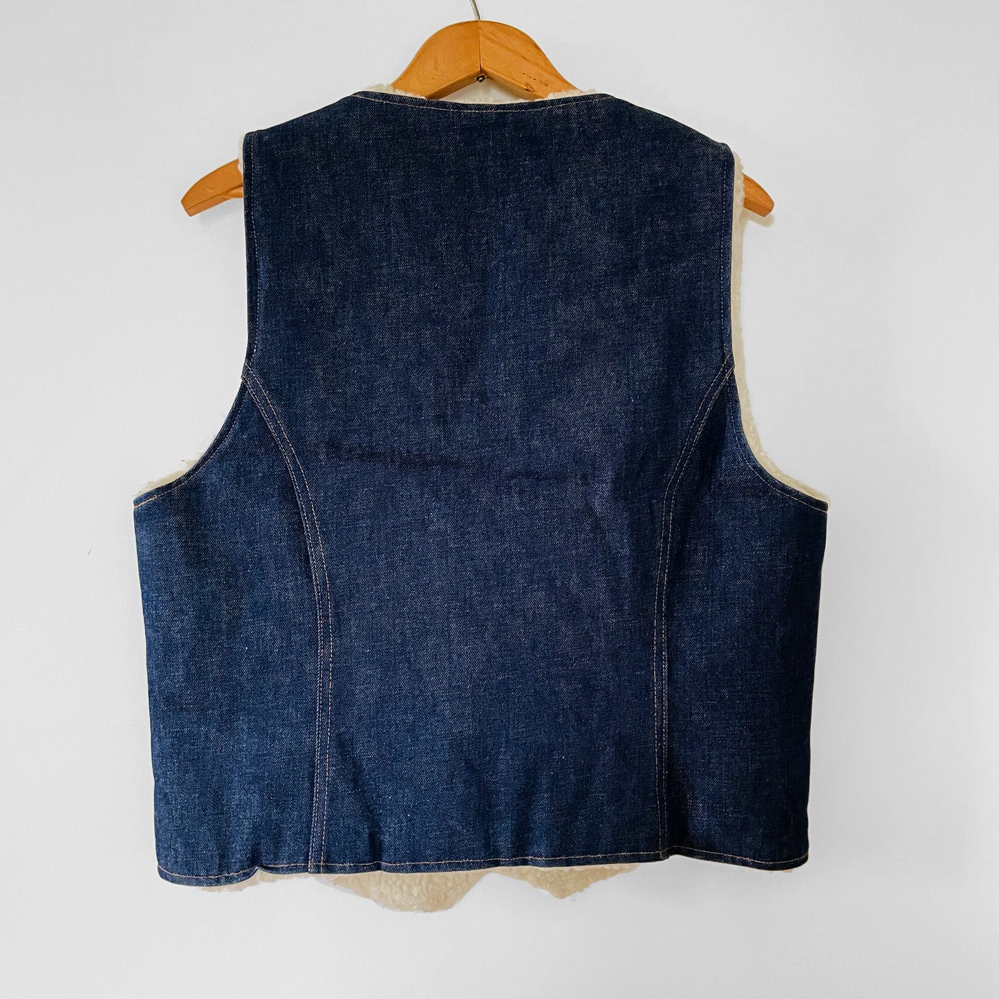 Dark Denim Snap Button Lambs Wool Jean Vest