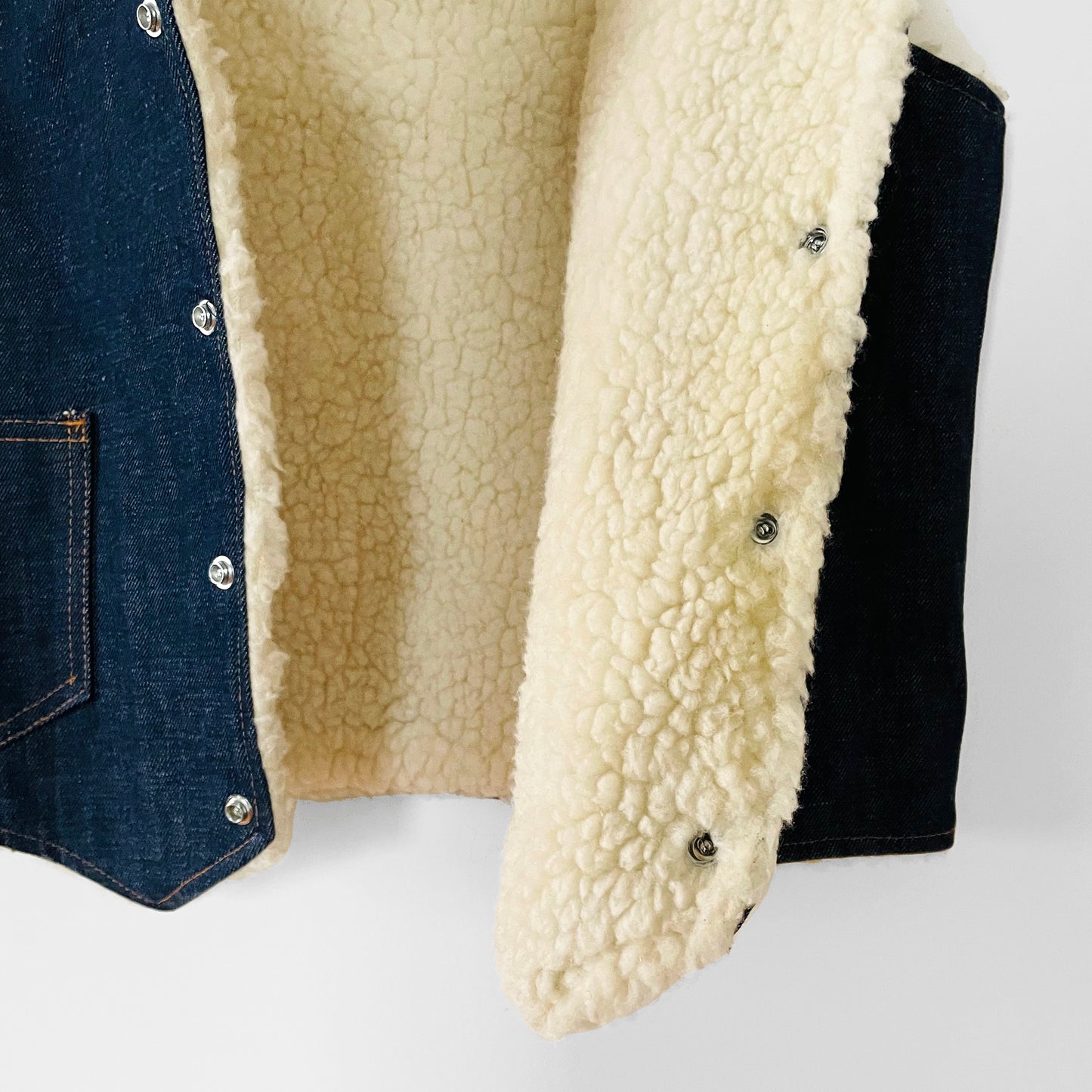 Dark Denim Snap Button Lambs Wool Jean Vest