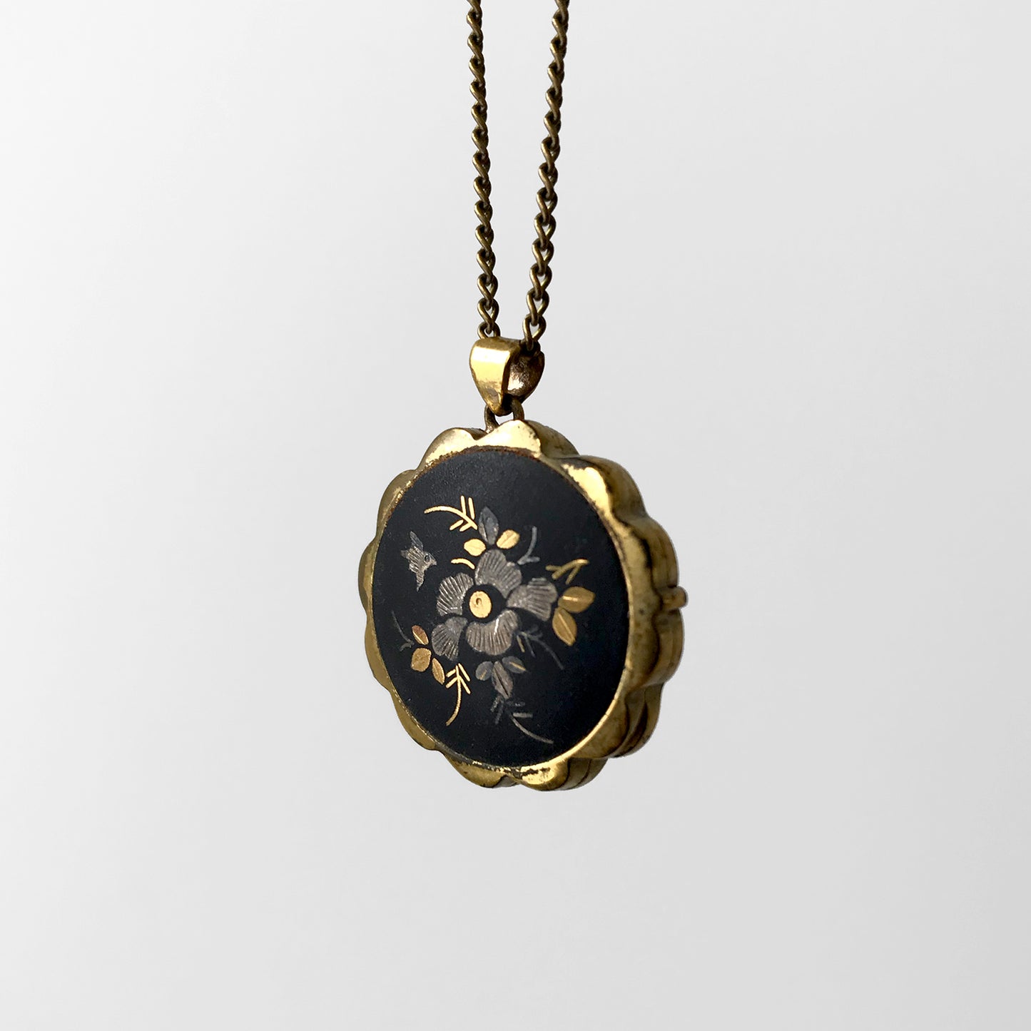 Floral Etched Locket Pendant Necklace