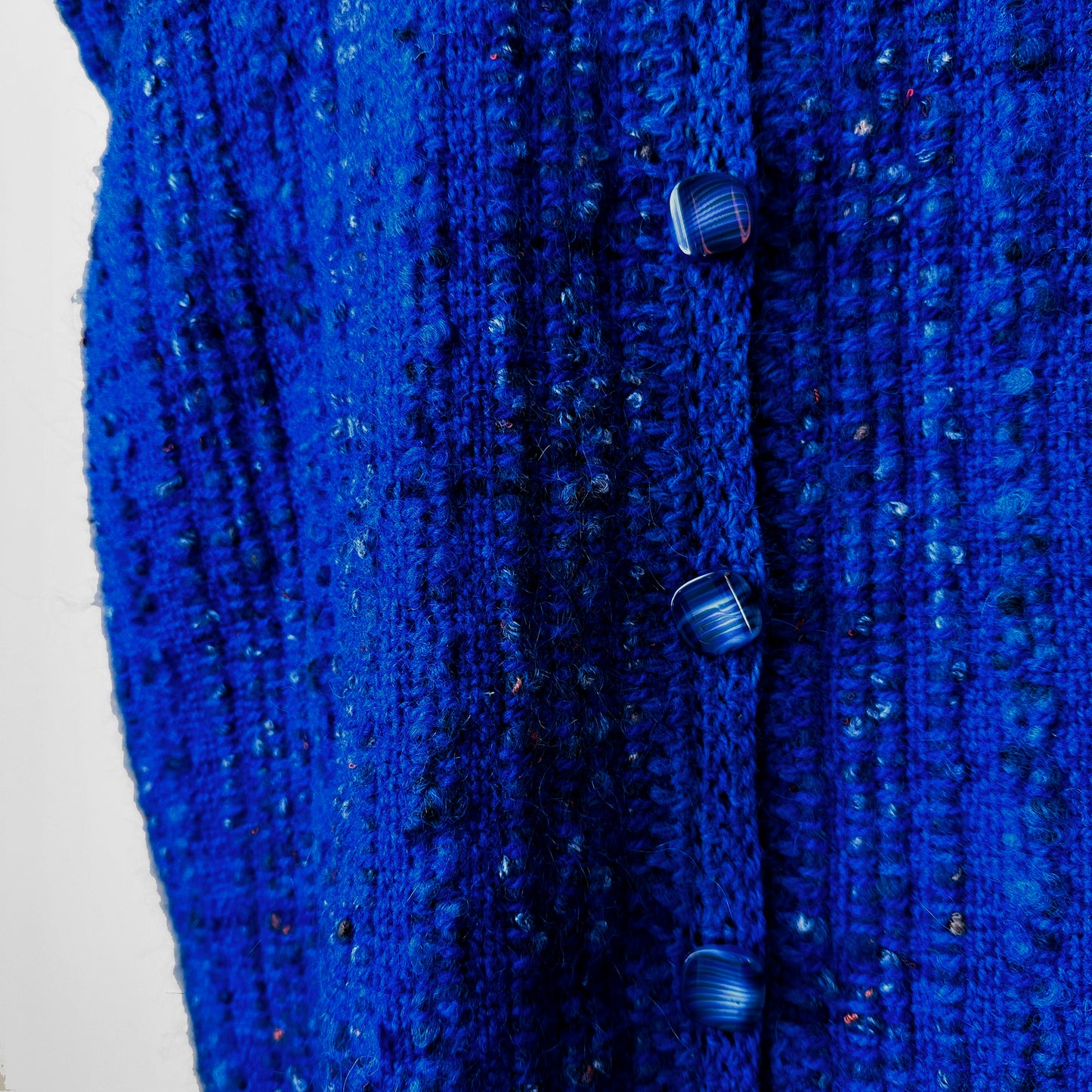 Indigo Blue Heavy Loomed Wool Button Front Sleeveless Tunic Knit Sweater Cardigan