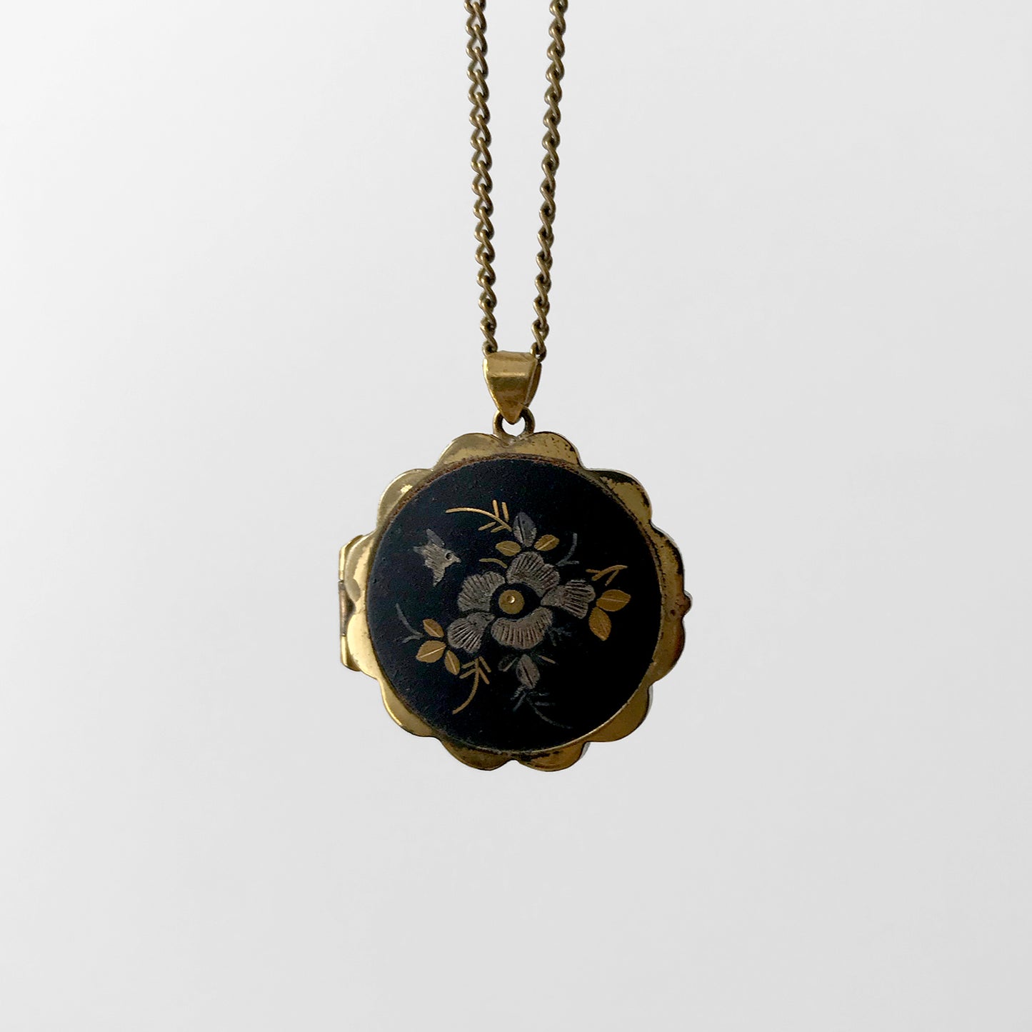 Floral Etched Locket Pendant Necklace