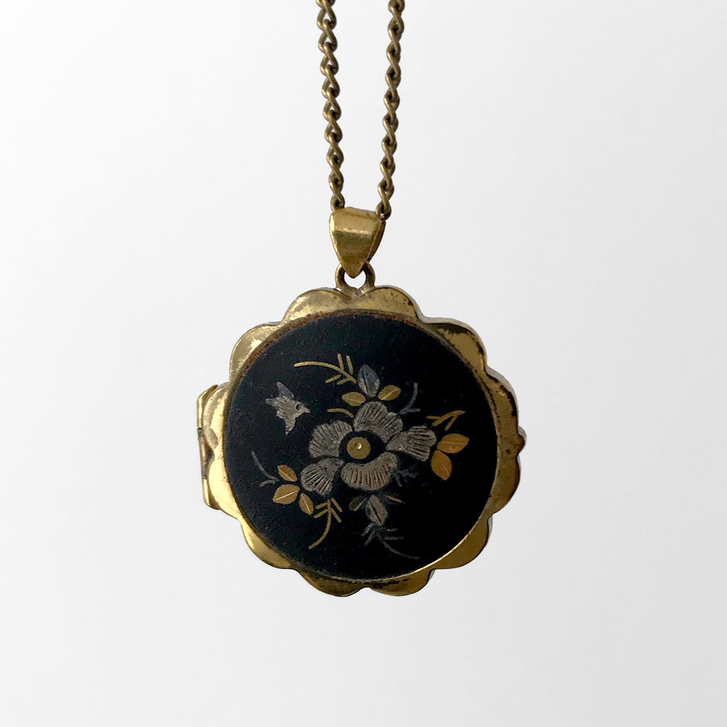 Floral Etched Locket Pendant Necklace