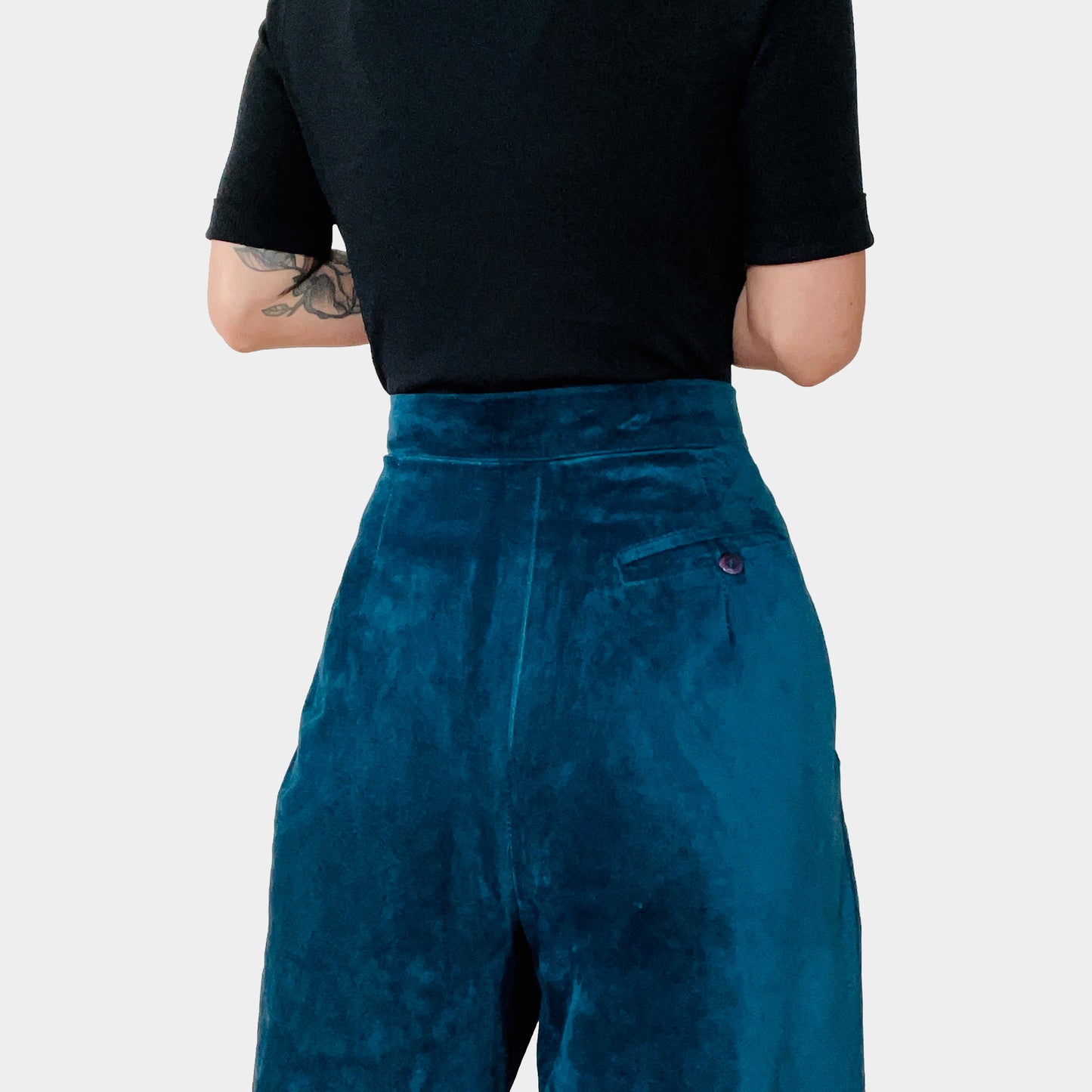 1980s Blue Suede Lined High-Waisted Tapered Balloon-Leg Trouser Pants