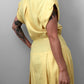1980s Long Yellow Button-Front Collared Sleeveless Pleated Fit and Flare Dress
