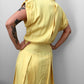 1980s Long Yellow Button-Front Collared Sleeveless Pleated Fit and Flare Dress