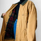 1980s Heavy Khaki Canvas Plaid Flannel Lined Corduroy Collar Jacket - XXXL