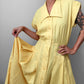 1980s Long Yellow Button-Front Collared Sleeveless Pleated Fit and Flare Dress