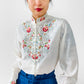 Chinese Floral Embroidered Cotton Mandarin Collar Shirt