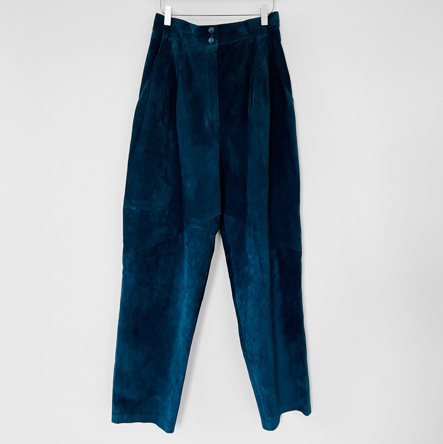 1980s Blue Suede Lined High-Waisted Tapered Balloon-Leg Trouser Pants