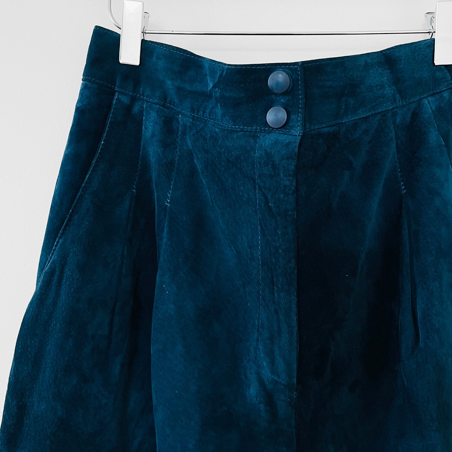 1980s Blue Suede Lined High-Waisted Tapered Balloon-Leg Trouser Pants