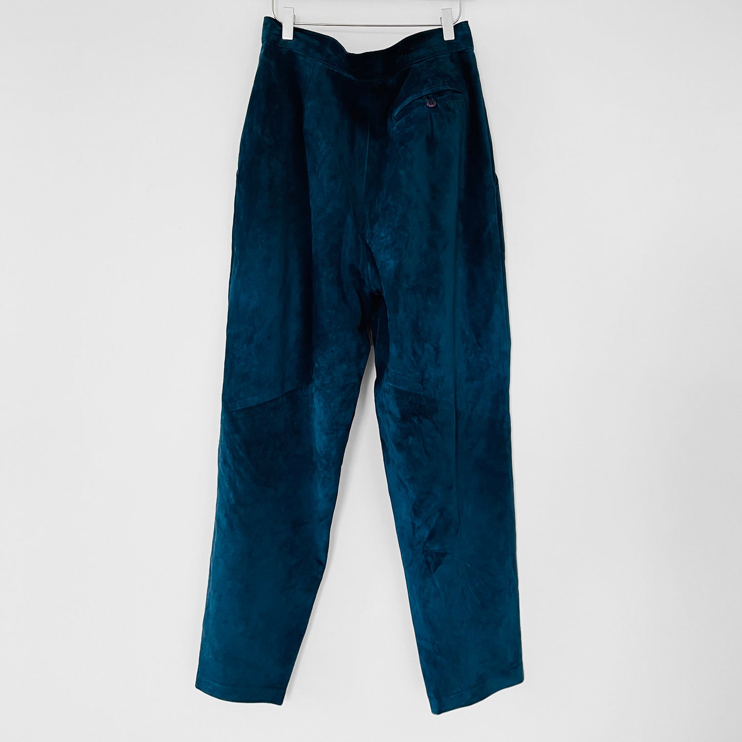 1980s Blue Suede Lined High-Waisted Tapered Balloon-Leg Trouser Pants