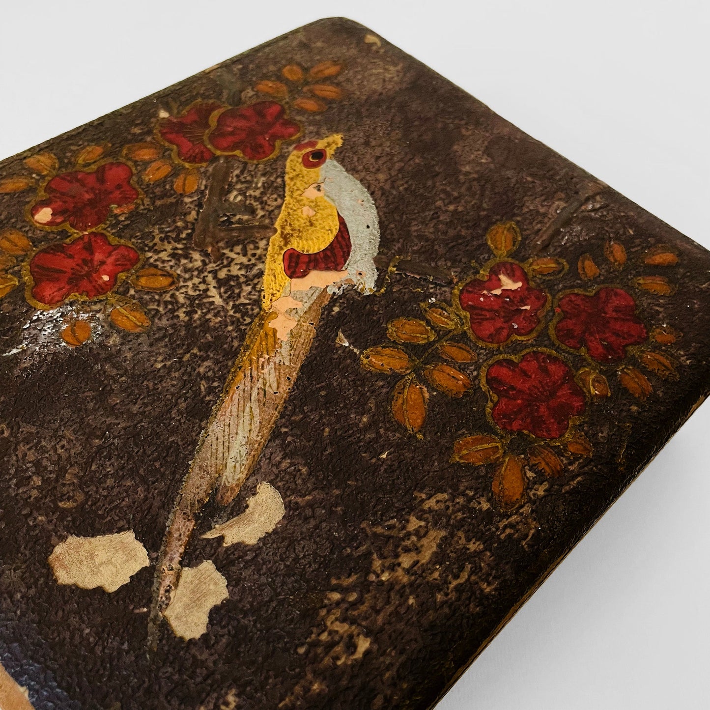 Early 1900s Hand-Painted Birdie Wood Keepsake Box