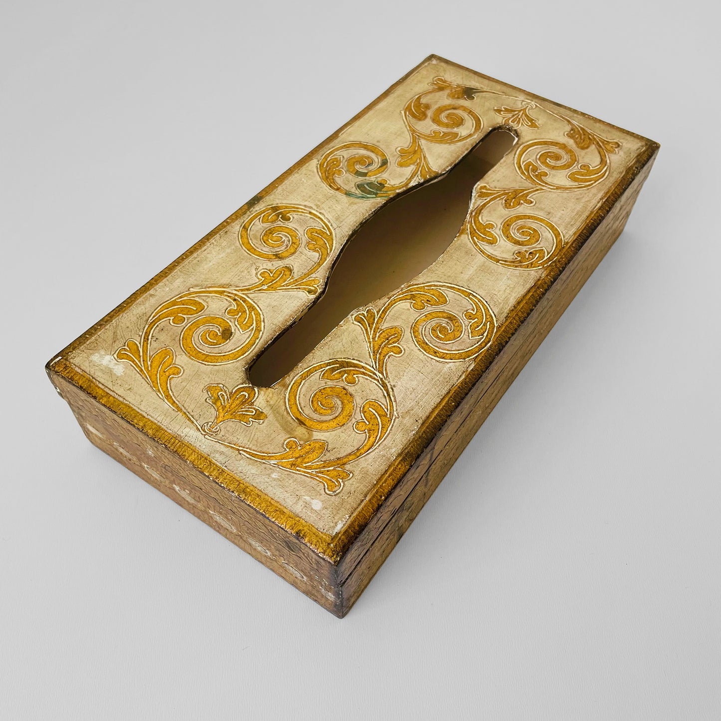 Florentine Hand-Painted Carved Wood Tissue Box