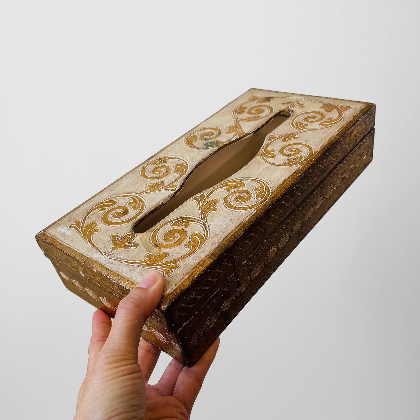 Florentine Hand-Painted Carved Wood Tissue Box