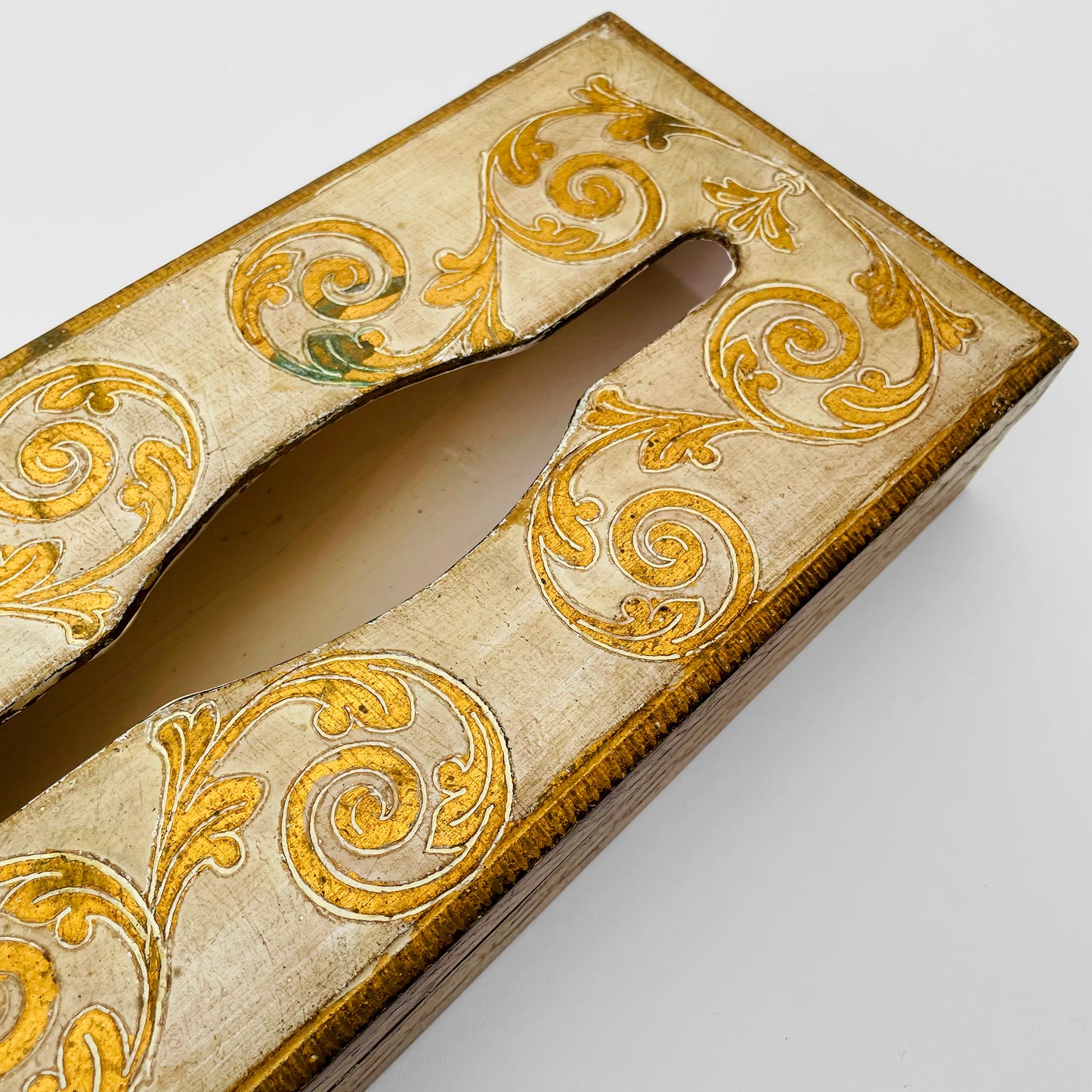 Florentine Hand-Painted Carved Wood Tissue Box