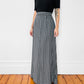 1970s Floor-Length Black and White Floral Ribbon Patterned Skirt