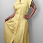 1980s Long Yellow Button-Front Collared Sleeveless Pleated Fit and Flare Dress