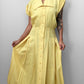 1980s Long Yellow Button-Front Collared Sleeveless Pleated Fit and Flare Dress